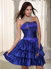 Column Royal Blue Prom Dress With Pretty Printed Flowers Knee Length Sexy