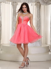 Watermelon Organza Short Skirt Sweetheart Neck Prom Dress Knee Length Sexy