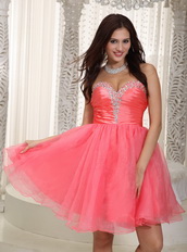 Watermelon Organza Short Skirt Sweetheart Neck Prom Dress Knee Length Sexy