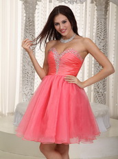 Watermelon Organza Short Skirt Sweetheart Neck Prom Dress Knee Length Sexy