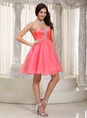 Watermelon Organza Short Skirt Sweetheart Neck Prom Dress Knee Length Sexy