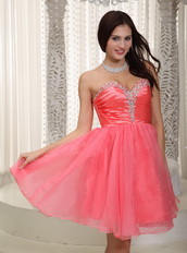 Watermelon Organza Short Skirt Sweetheart Neck Prom Dress Knee Length Sexy