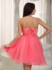 Watermelon Organza Short Skirt Sweetheart Neck Prom Dress Knee Length Sexy