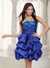 Strapless Royal Blue Taffeta And Sequin Prom Dress Short Knee Length Sexy