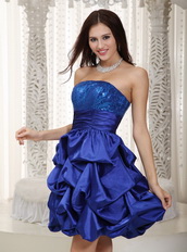 Strapless Royal Blue Taffeta And Sequin Prom Dress Short Knee Length Sexy