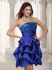 Strapless Royal Blue Taffeta And Sequin Prom Dress Short Knee Length Sexy