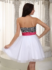 White A-line Leopard Prom Dress Short Skirt With Bowknot Knee Length Sexy