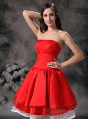 Sexy White and Scarlet Strapless Prom Dress Knee Length Knee Length Sexy