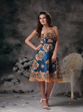 Colorful A-line Strapless Printing Prom Dress Knee Length Sexy