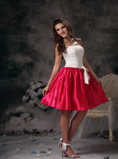 White and Red A-line Prom Dress With Spaghetti Straps Skirt Knee Length Sexy