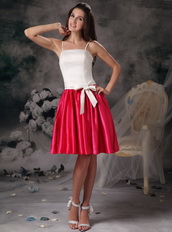 White and Red A-line Prom Dress With Spaghetti Straps Skirt Knee Length Sexy