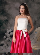 White and Red A-line Prom Dress With Spaghetti Straps Skirt Knee Length Sexy