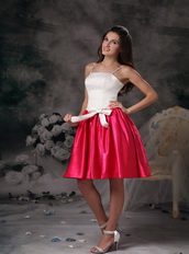 White and Red A-line Prom Dress With Spaghetti Straps Skirt Knee Length Sexy