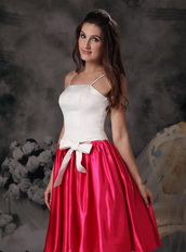White and Red A-line Prom Dress With Spaghetti Straps Skirt Knee Length Sexy
