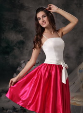 White and Red A-line Prom Dress With Spaghetti Straps Skirt Knee Length Sexy