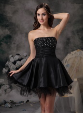 Black A-line Strapless Short Dress For Prom Party 2014 Knee Length Sexy