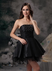 Black A-line Strapless Short Dress For Prom Party 2014 Knee Length Sexy