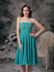 Empire Strapless Knee-length Turquoise Chiffon Prom Dress Knee Length Sexy