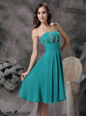 Empire Strapless Knee-length Turquoise Chiffon Prom Dress Knee Length Sexy