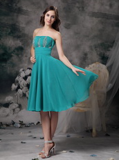 Empire Strapless Knee-length Turquoise Chiffon Prom Dress Knee Length Sexy