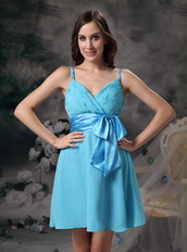 Aqua Blue Empire Spaghetti Straps Short Dress For Prom Knee Length Sexy
