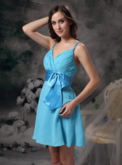 Aqua Blue Empire Spaghetti Straps Short Dress For Prom Knee Length Sexy