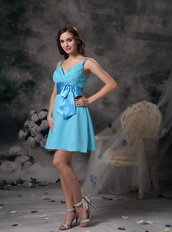 Aqua Blue Empire Spaghetti Straps Short Dress For Prom Knee Length Sexy