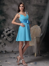 Aqua Blue Empire Spaghetti Straps Short Dress For Prom Knee Length Sexy