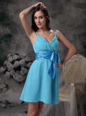 Aqua Blue Empire Spaghetti Straps Short Dress For Prom Knee Length Sexy