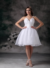 White A-line Halter Mini-length Organza Short Prom Dress Knee Length Sexy