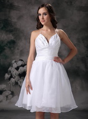 White A-line Halter Mini-length Organza Short Prom Dress Knee Length Sexy