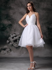 White A-line Halter Mini-length Organza Short Prom Dress Knee Length Sexy