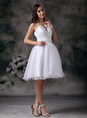 White A-line Halter Mini-length Organza Short Prom Dress Knee Length Sexy