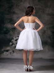 White A-line Halter Mini-length Organza Short Prom Dress Knee Length Sexy