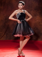 Black One Shoulder Mini-length Prom Dress Made By Net Knee Length Sexy