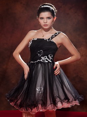 Black One Shoulder Mini-length Prom Dress Made By Net Knee Length Sexy