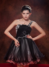 Black One Shoulder Mini-length Prom Dress Made By Net Knee Length Sexy