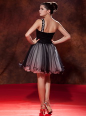 Black One Shoulder Mini-length Prom Dress Made By Net Knee Length Sexy