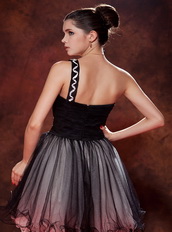 Black One Shoulder Mini-length Prom Dress Made By Net Knee Length Sexy