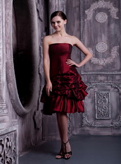 Knee-length Taffeta Pick-ups Burgundy Prom Short Dresses Knee Length Sexy