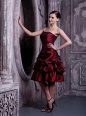 Knee-length Taffeta Pick-ups Burgundy Prom Short Dresses Knee Length Sexy