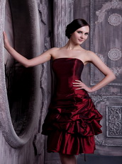 Knee-length Taffeta Pick-ups Burgundy Prom Short Dresses Knee Length Sexy