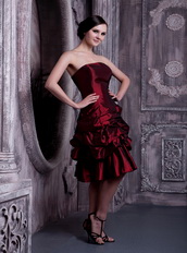 Knee-length Taffeta Pick-ups Burgundy Prom Short Dresses Knee Length Sexy