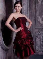 Knee-length Taffeta Pick-ups Burgundy Prom Short Dresses Knee Length Sexy