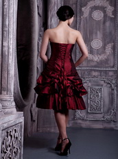 Knee-length Taffeta Pick-ups Burgundy Prom Short Dresses Knee Length Sexy