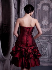 Knee-length Taffeta Pick-ups Burgundy Prom Short Dresses Knee Length Sexy