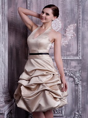 Champagne Halter Knee-length Bubble Prom Dress For Short Knee Length Sexy