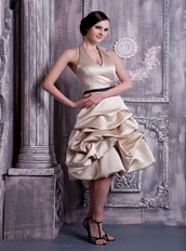 Champagne Halter Knee-length Bubble Prom Dress For Short Knee Length Sexy