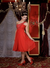 Red Empire One Shoulder Knee Length Short Homecoming Dress Beading Knee Length Sexy