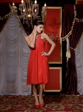 Red Empire One Shoulder Knee Length Short Homecoming Dress Beading Knee Length Sexy